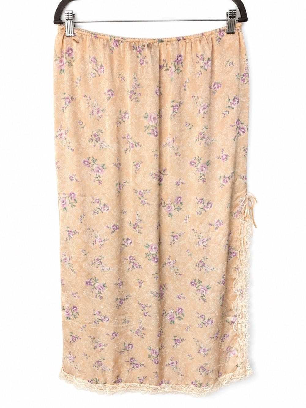 Francesca’s Satin Floral Lace Trim Slip Skirt Cottagecore NWT Large